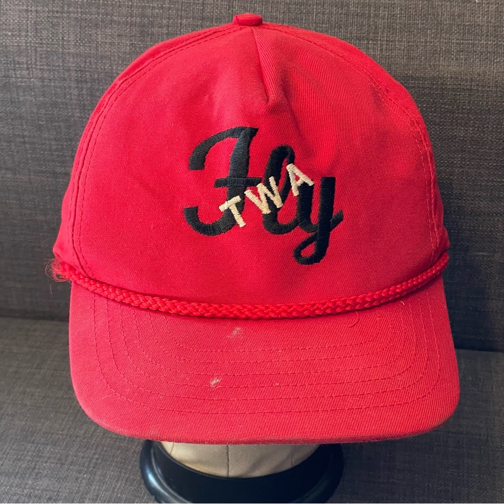 Vintage Fly TWA Airlines Snapback Hat Red String Red Embroidered Flying Planes